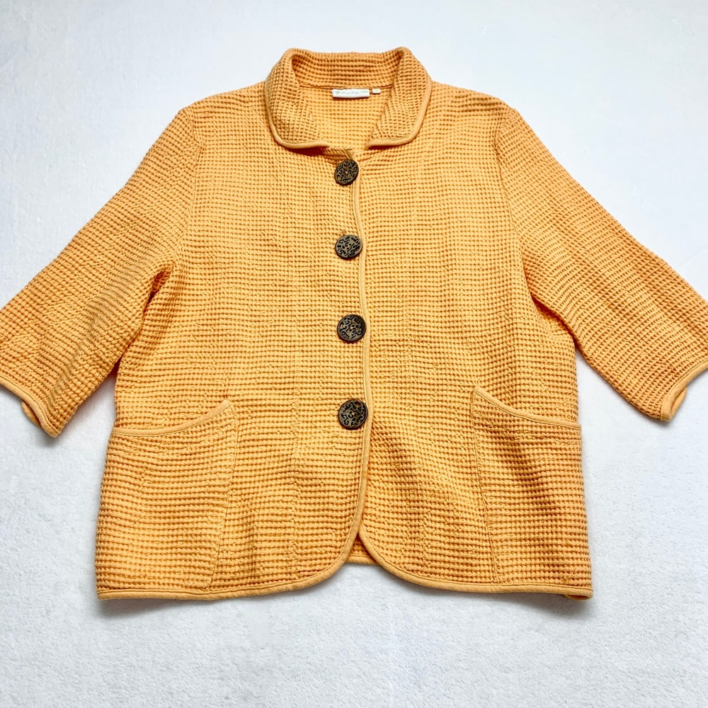 Lulu-B Waffle Knit Button Front Cardigan Womens Size M Orange Cotton‎ Jacket